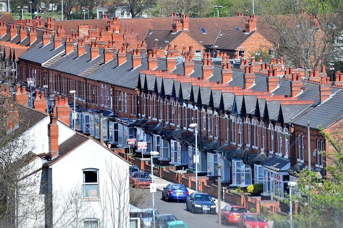 Elevated view of a traditional red-brick terraced street in Birmingham